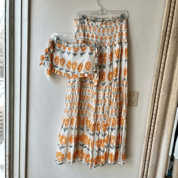 Ash & Eden 2-Piece Floral Maxi Skirt Set Boho Smocked Crop Top L - Picture 14 of 16